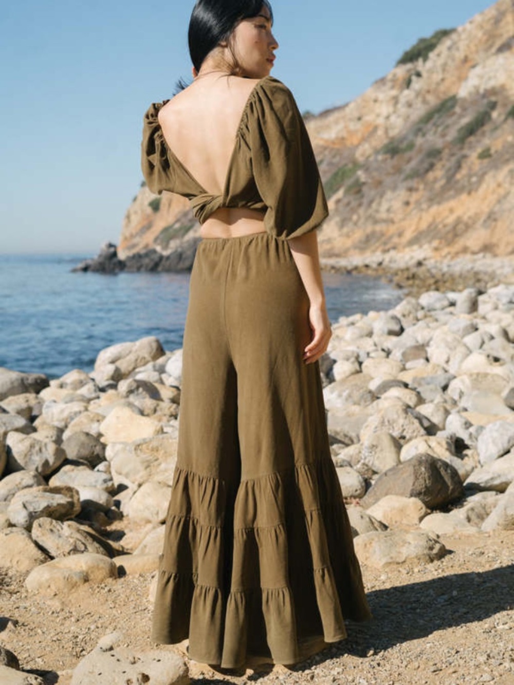 Roam Vintage Paloma Pant Deep Ochre Raw Silk Wide Leg Size M Made in LA